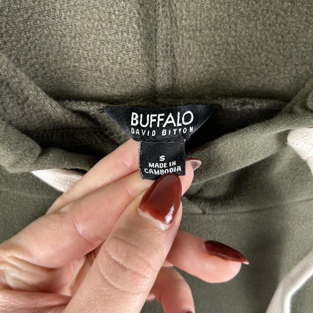 Buffalo David Bitton Hoodie Mens Small Green Fleece Pullover Stretch Sweatshirt